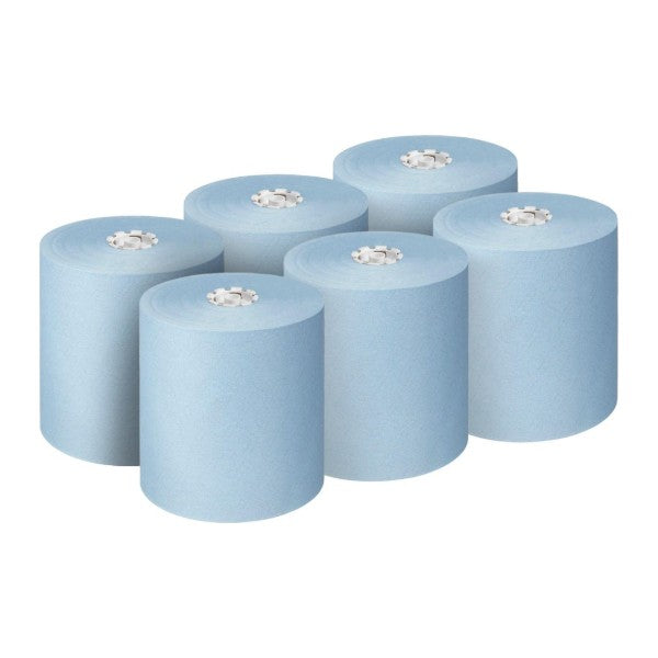 Handtuchrolle Kimberly-Clark Scott Essential, 1-lagig, blau, 19,8 cm × 350 lfm – 6 Rollen