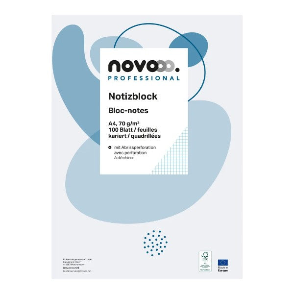 NOVOOO Notizblock kariert A4, 4 mm, weiss, 100 Blatt