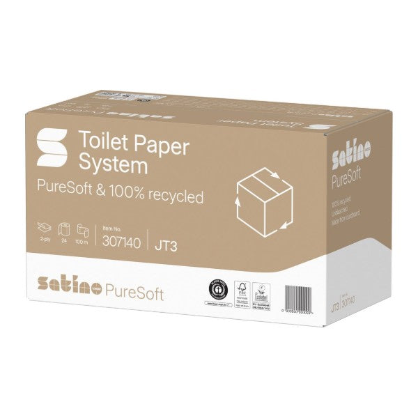 Toilettenpapier Satino PureSoft Compact Grossrolle – JT3 System, Recycling, 2-lagig – 24 Rollen
