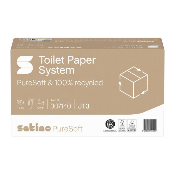 Toilettenpapier Satino PureSoft Compact Grossrolle – JT3 System, Recycling, 2-lagig – 24 Rollen