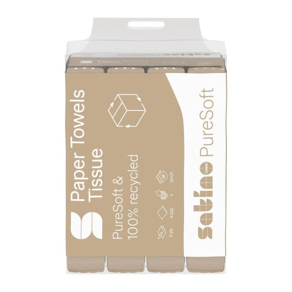 Handtuch Satino PureSoft – PT3 System, V-Falz, Recycling, 2-lagig, 24 × 21 cm – 4032 Stück