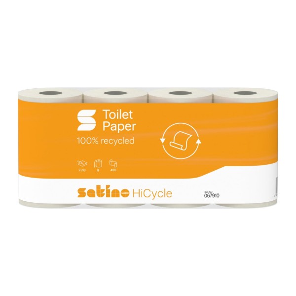 Toilettenpapier Satino HiCycle Kleinrollen MT1, Recycling, 2-lagig, 400 Blatt – 48 Rollen