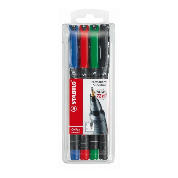 STABILO OHP Pen permanent, superfein (S), 4er-Etui