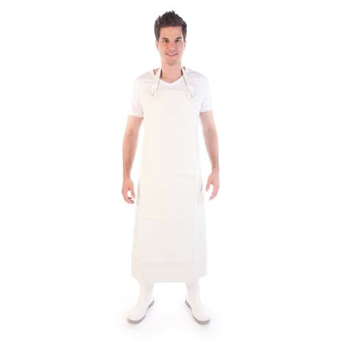 HYGOSTAR Latzschürze extra stark, PVC, beidseitig gummiert, öl- und fettresistent, weiss, 120 × 90 cm – 5 Stück