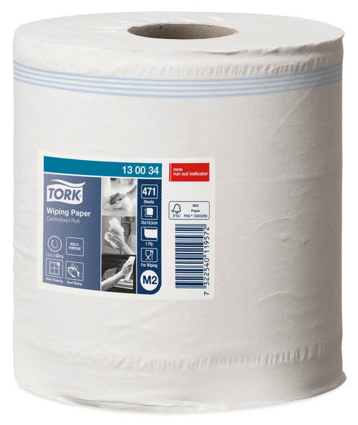 Mehrzweck-Papierwischtücher Tork Advanced Midi – M2 System, Zellstoff, 1-lagig, weiss, 19,5 × 35 cm, 471 Blatt = 165 m, Innenabrollung