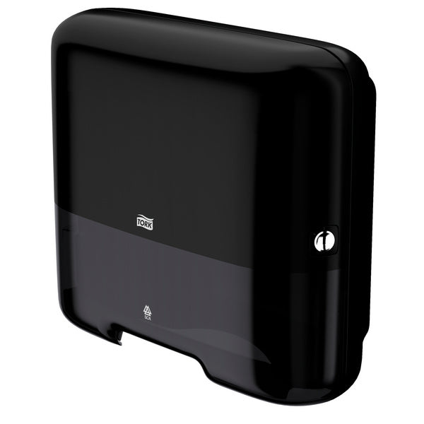 Handtuchspender Tork Mini für C- & V-Falz – H3 System, Kunststoff, schwarz, H 291 × B 332 × T 135 mm, mit Sichtfenster