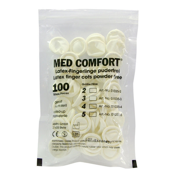 Fingerlinge Med Comfort, Latex, weiss, puderfrei, Grösse 4/L – 100 Stück