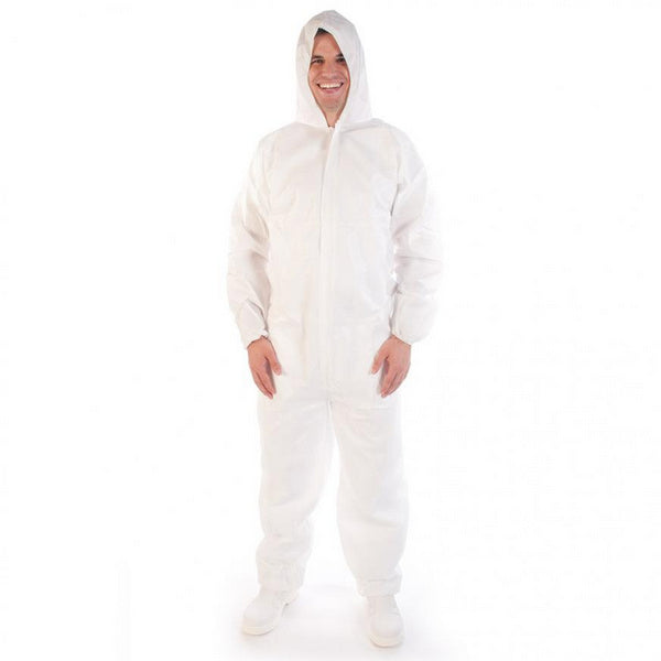 Overall Hygostar mit Kapuze, Vlies, atmungsaktiv, wasserdicht, 65 g/m², weiss, Grösse L – 50 Stück