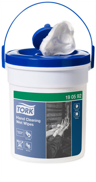 Handreinigungstücher Tork vorgetränkt im Spendereimer – W14 System, Vliesstoff, weiss, 27 × 27 cm, 58 Tücher pro Eimer