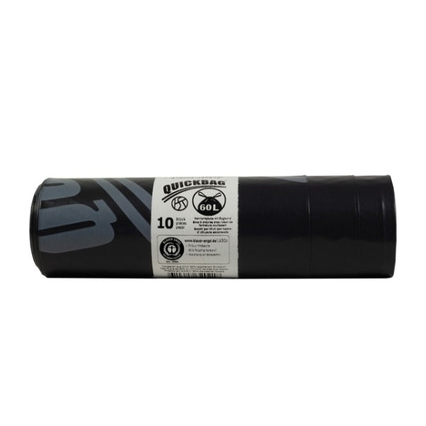 Kehrichtsäcke OKS mit Zugband, 60 Liter, schwarz, 580 × 860 + 60 mm – 15 Rollen à 10 Säcke