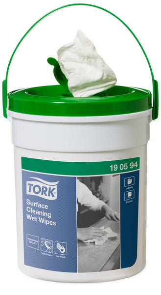Oberflächenreinigungstücher Tork feucht im Spendereimer – W15 System, Vliesstoff, weiss, 27 × 27 cm, 58 Tücher pro Eimer