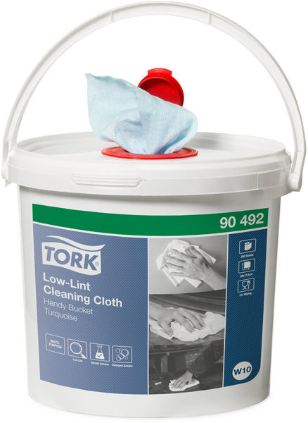 Reinigungstücher Tork Premium fusselarm im Spendereimer – W10 System, Vliesstoff, türkis, 16,5 × 30 cm, 200 Tücher pro Eimer