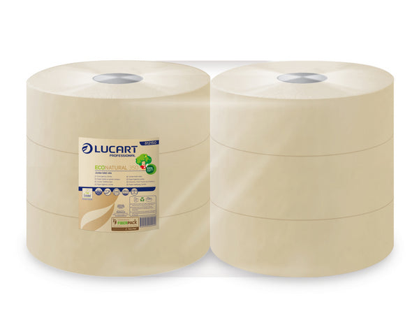 Lucart EcoNatural 350 Toilettenpapier Maxi Jumbo, Recycling, 2-lagig, havanna, 1458 Blatt – 6 Rollen