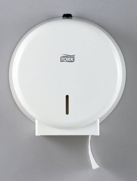 Toilettenpapierspender Tork Mini Jumbo – T2 System, Metall, weiss, H 25 × B 25 × T 12 cm