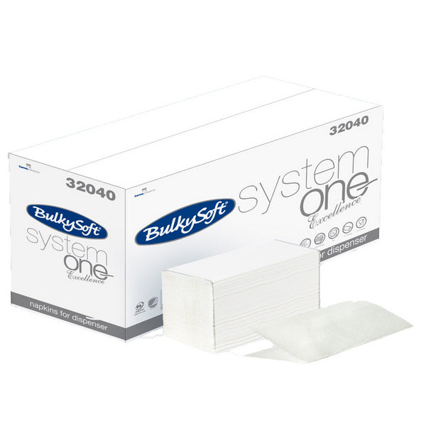 Bulkysoft System One Spenderservietten, 2-lagig, weiss, 21,5 × 16 cm – 4000 Stück (20 x 200)