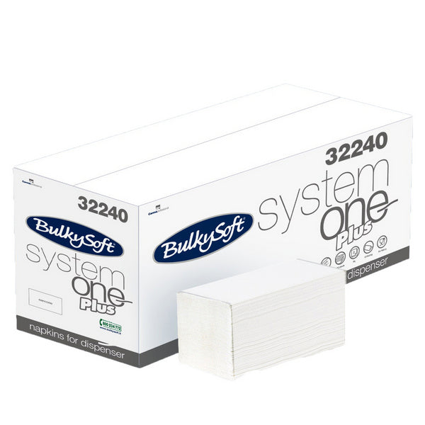 Bulkysoft System One Spenderservietten, 2-lagig, weiss, 19 × 14,5 cm – 4800 Stück (24 x 200)