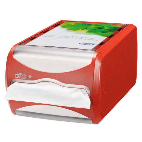 Serviettenspender Tork Xpressnap – N4 System, Kunststoff, rot, H 145 × B 191 × T 307 mm, für ca. 550 Servietten