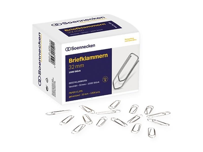Büroklammern Soennecken, vernickelt, 32 mm
