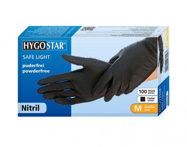 Nitril-Einweghandschuhe Hygostar Safe Light, schwarz, puderfrei, unsteril, 100 Stück, Grösse S