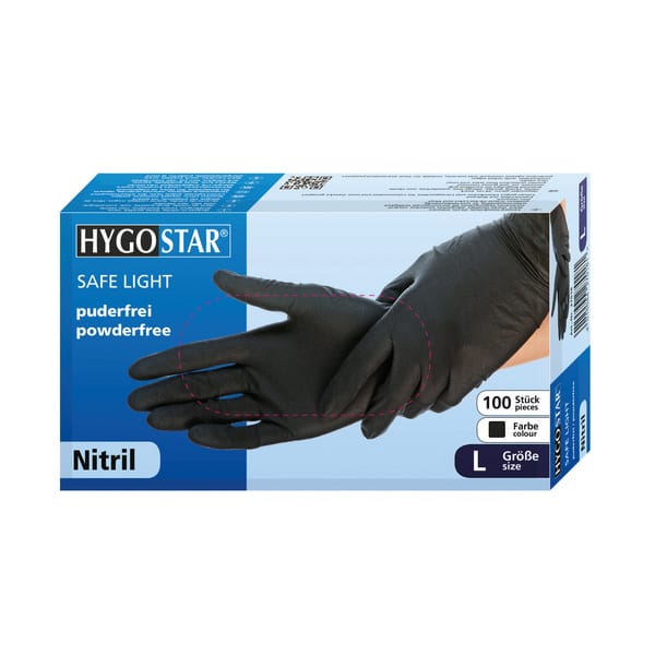 Nitril-Einweghandschuhe Hygostar Safe Light, schwarz, puderfrei, unsteril, 100 Stück, Grösse XL