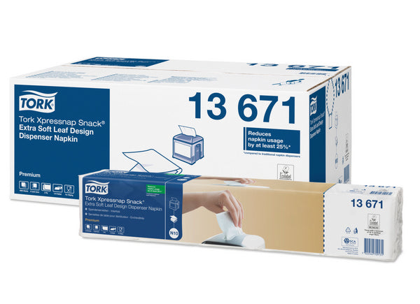 Spenderservietten Tork Xpressnap Snack Extrasoft – N10 System, 2-lagig, 21,3 × 21,6 cm, weiss