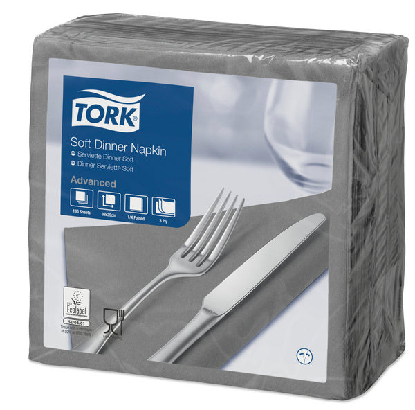 Servietten Tork Advanced, 39 × 39 cm, 3-lagig, 1/4-Falz, grau