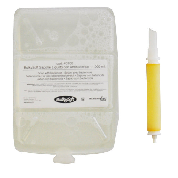 Bulkysoft Flüssigseife, farblos, antibakteriell, 1 Liter – 12 Flaschen