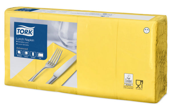 Servietten Tork Advanced, 33 × 33 cm, 2-lagig, 1/8-Kopffalz, gelb