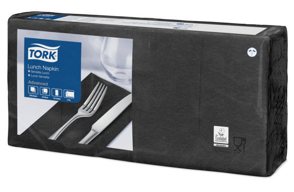 Servietten Tork Advanced, 33 × 33 cm, 2-lagig, 1/8-Kopffalz, schwarz