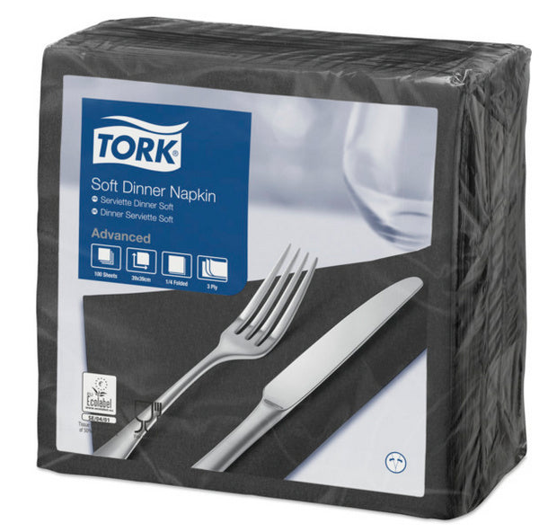 Servietten Tork Advanced, 39 × 39 cm, 3-lagig, 1/4-Falz, schwarz