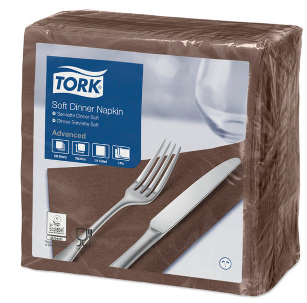 Servietten Tork Advanced, 39 × 39 cm, 3-lagig, 1/4-Falz, braun