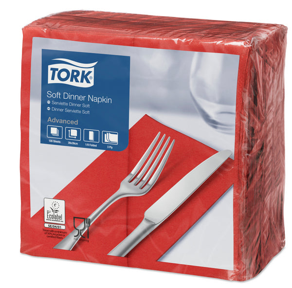 Servietten Tork Advanced, 39 × 39 cm, 3-lagig, 1/8-Kopffalz, rot