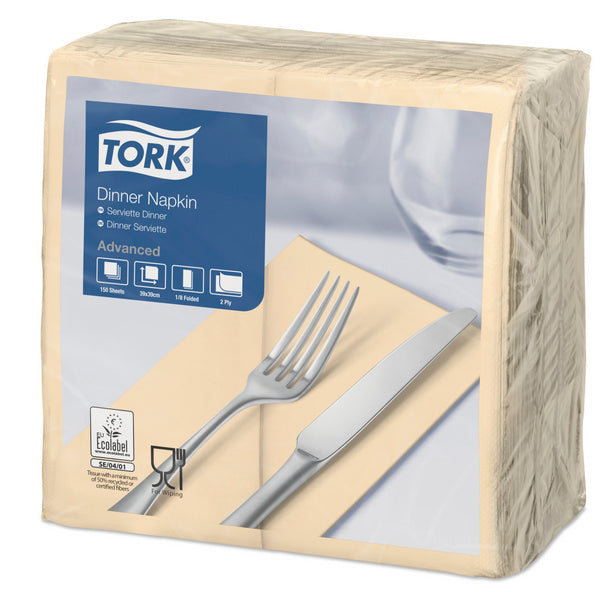 Servietten Tork Advanced, 39 × 39 cm, 2-lagig, 1/8-Kopffalz, sand