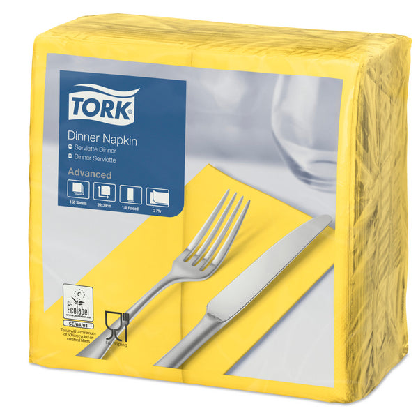 Servietten Tork Advanced, 39 × 39 cm, 2-lagig, 1/8-Kopffalz, gelb