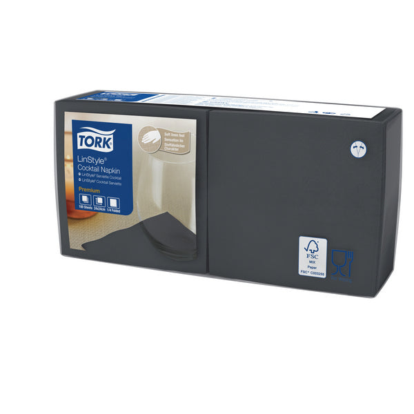 Cocktail-Servietten Tork LinStyle Premium, Airlaid, 24 × 24 cm, 1/4-Falz, schwarz