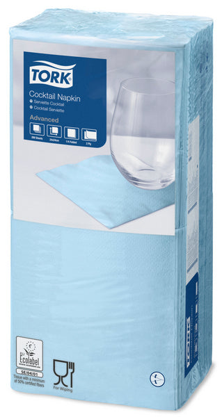 Cocktail-Servietten Tork Advanced, 24 × 24 cm, 2-lagig, 1/4-Falz, hellblau