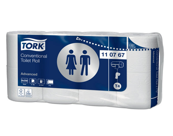 Toilettenpapier Tork Advanced Kleinrollen – T4 System, Recycling, 2-lagig, weiss, 250 Blatt