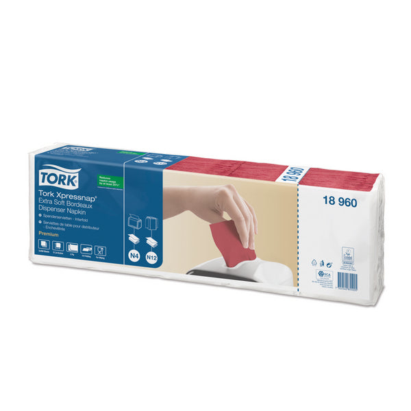 Spenderservietten Tork Xpressnap Extra Soft – N4 System, 2-lagig, 21,3 × 16,5 cm, bordeaux