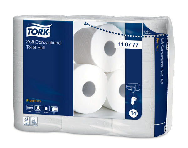 Toilettenpapier Tork Premium Kleinrollen – T4 System, Zellstoff, 2-lagig, hochweiss, 600 Blatt