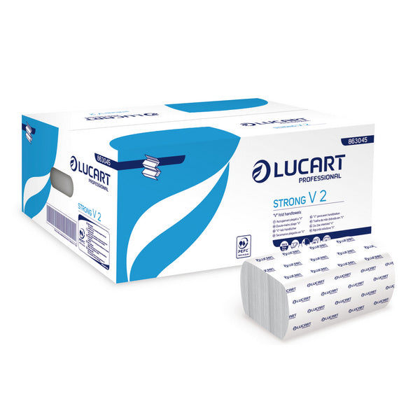 Lucart Handtuch V 2.19, V-Falzung, Zellstoff, 2-lagig, 21 × 21 cm, 190 Blatt – 3800 Stück