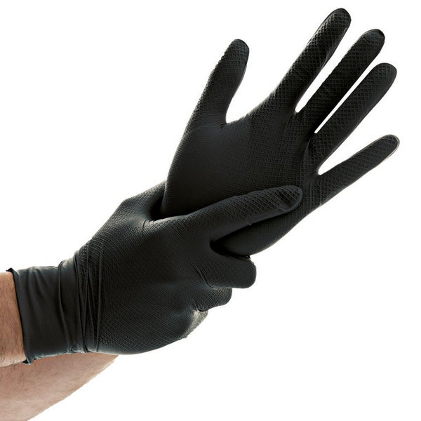 Nitril-Einweghandschuhe Hygostar Power Grip, schwarz, puderfrei, unsteril, 50 Stück, Grösse S