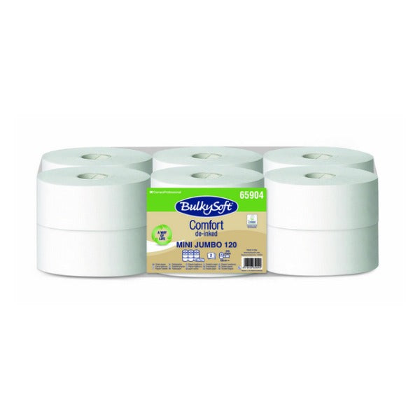 Bulkysoft Comfort Toilettenpapier Mini Jumbo, Recycling, 2-lagig, weiss, 9 × 38 cm – 12 Rollen