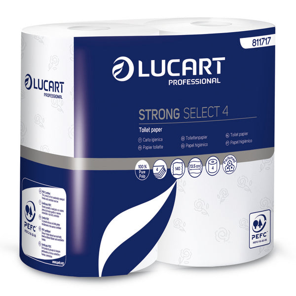 Lucart Strong Elite 4 Toilettenpapier Kleinrollen, Zellstoff, 4-lagig, 140 Blatt – 56 Rollen