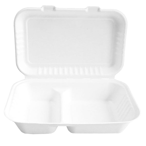 Menubox 200/300 ml Bagasse weiss kompostierbar zweigeteilt – 250 Stück