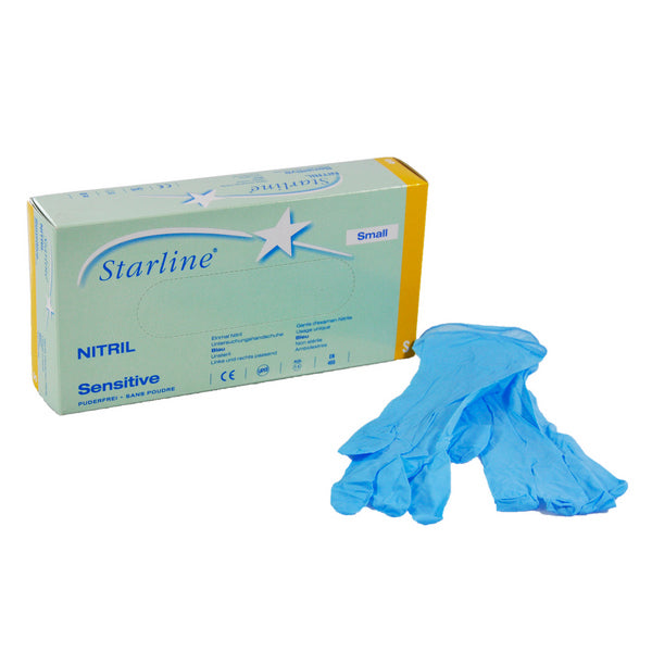 Nitril-Untersuchungshandschuhe Starline Medical Sensitive, blau, puderfrei, unsteril, Grösse XS – 100 Stück
