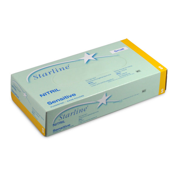 Nitril-Untersuchungshandschuhe Starline Medical Sensitive, blau, puderfrei, unsteril, Grösse S – 100 Stück