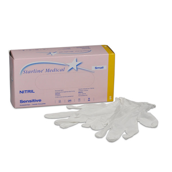 Nitril-Untersuchungshandschuhe Starline Medical Sensitive, weiss, puderfrei, unsteril, Grösse M – 200 Stück