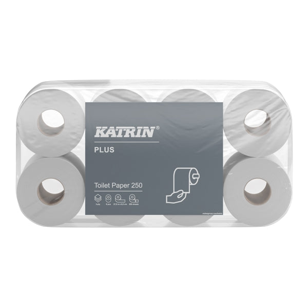 Toilettenpapier Katrin Plus Kleinrollen, Zellstoff, 3-lagig, hochweiss, 250 Blatt
