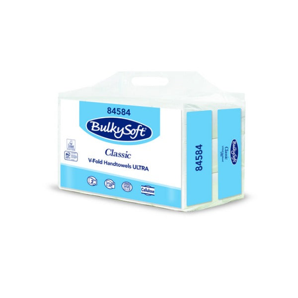 Bulkysoft Classic Handtuch, V-Falzung, 2-lagig, weiss, 24 × 21 cm – 3000 Blatt (12 x 250)