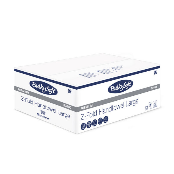 Bulkysoft Premium Handtuch, Z-Falzung, 2-lagig, weiss, 23,5 × 24 cm – 3750 Blatt (25 x 150)